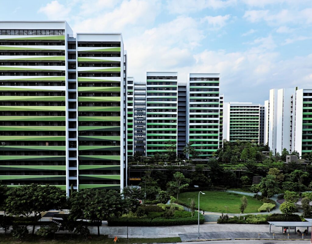 a group of tall buildings sitting next to each other