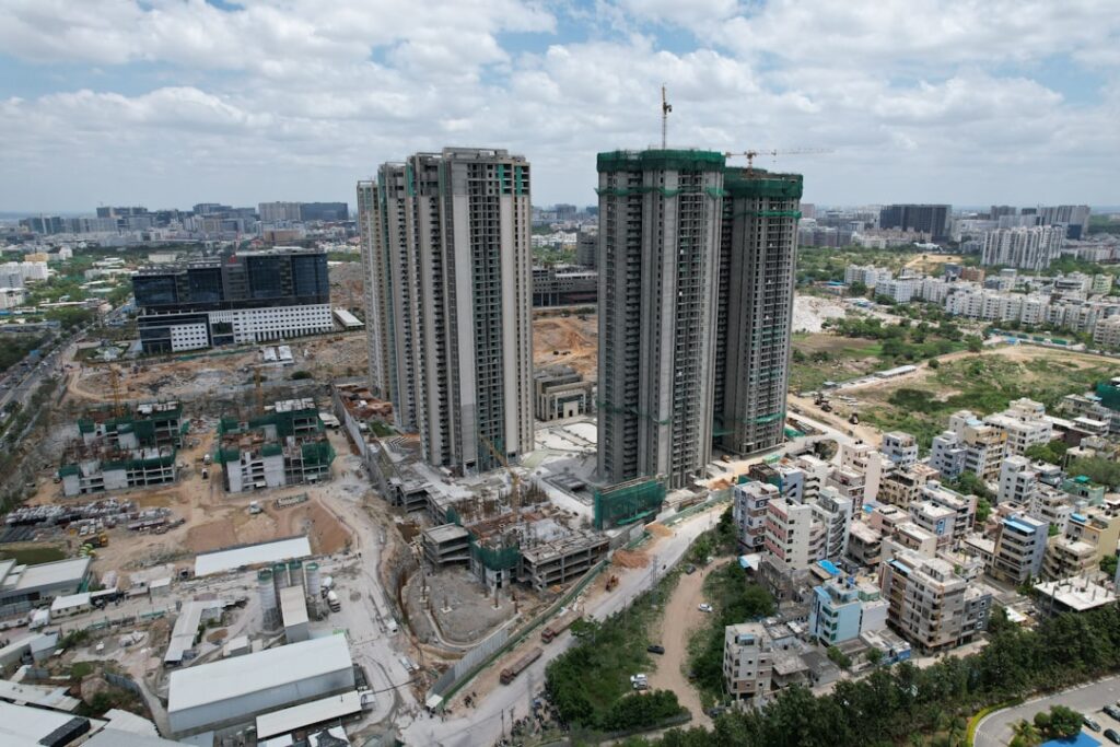 an aerial view of a construction site in a city