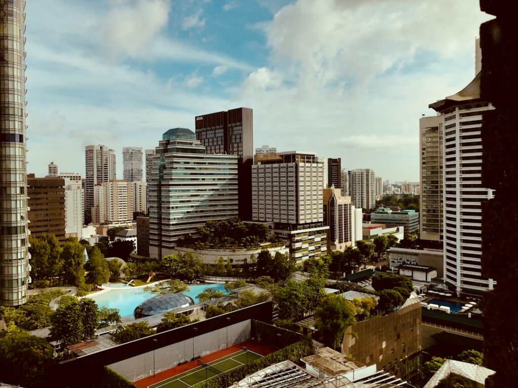 white and brown high rise buildings